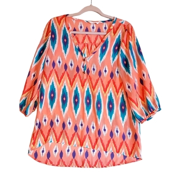 Peach Love California Blouse Southwest Tunic Pullover Women Size Large Pre-owned - Picture 1 of 9